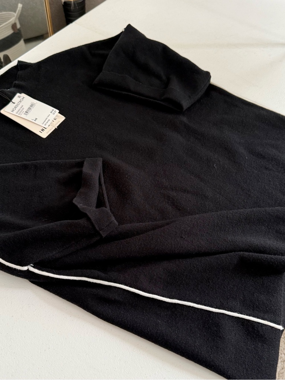 Women’s Black Crewneck Sweater with Contrast Piping